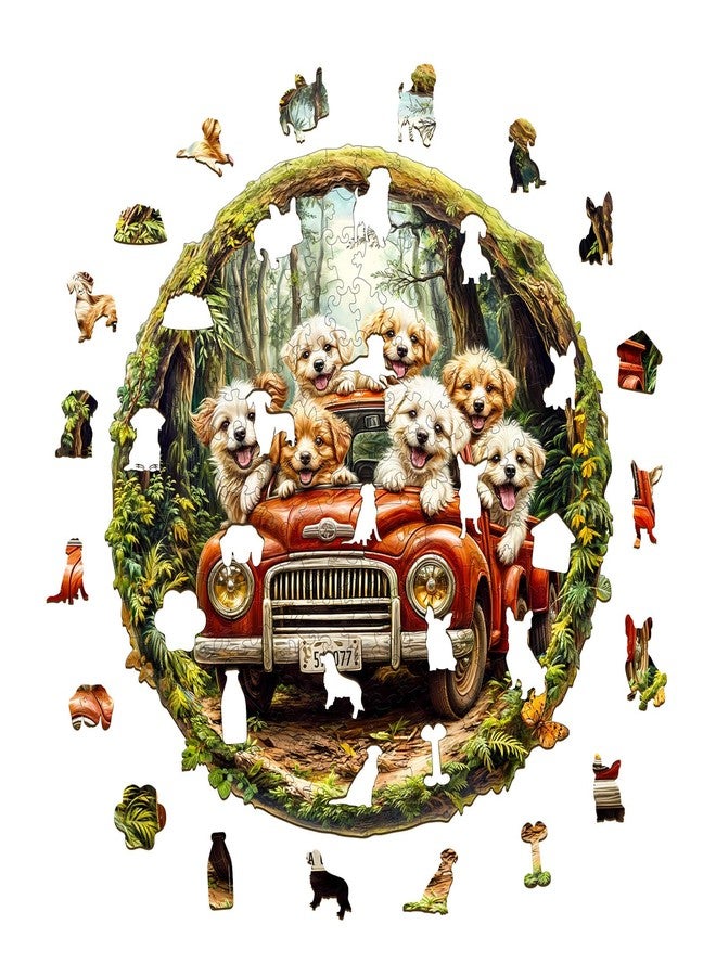 AEEKDOOK Wooden Puzzles for Adults - Dog Truck Wood Puzzles Adult - Unique Animal Shape Wooden Jigsaw Puzzles for Adults - Birthday Gifts for Puzzle Lovers, Family (8.5 * 8.5in-100 Pieces) - Image 2